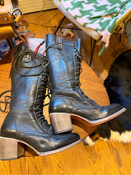Freebird by Steven Shoes - Freebird by Steven Grany Black Leather Lace-Up Block Heel Boots